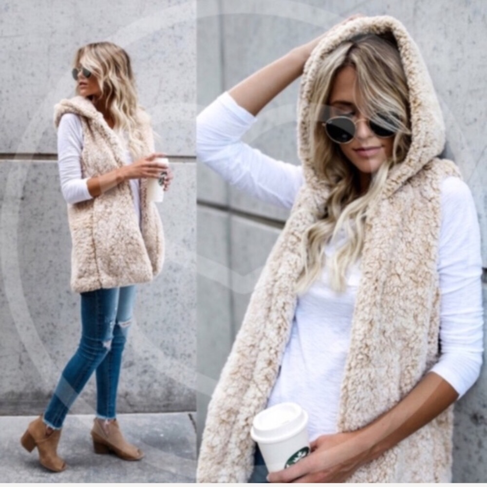 🚫Sold🚫New! Cozy Faux Fur Hoodie Vest - Picture 1 of 5